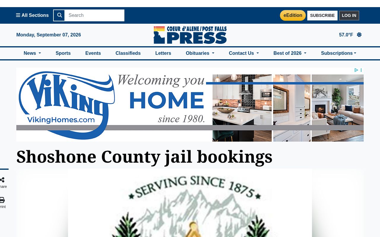 Coeur d'Alene Press regional mirror of a Shoshone County booking list