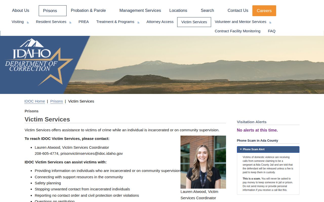 Idaho Department of Correction VINE phone and PIN alert guidance
